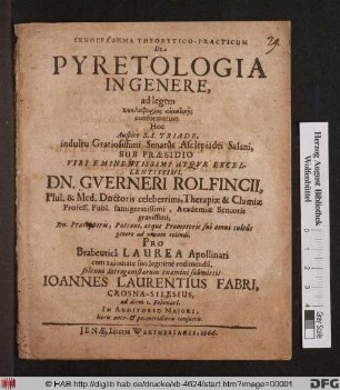 Ichnographēma Theoretico-Practicum De Pyretologia In Genere : ad legem Kyklophorias aimatikēs conformatum