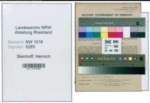 Entnazifizierung Heinrich Steinhoff , geb. 12.06.1898 (Technischer Angestellter)
