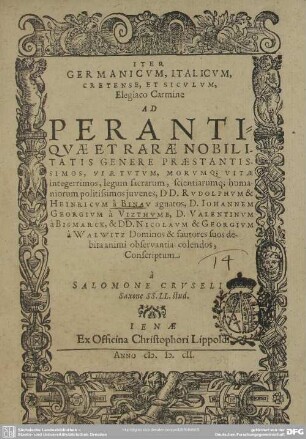 Iter Germanicum, Italicum, Cretense et Siculum : elegiaco carmine