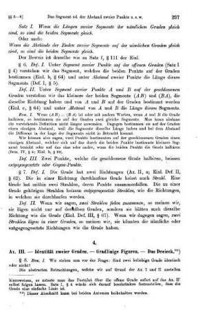 4. Axiom III. Identität zweier Graden. - Gradlinige Figuren. - Das Dreieck.