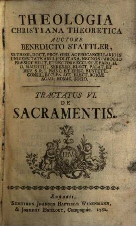 Theologia Christiana Theoretica. 6, De Sacramentis
