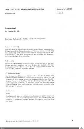 Gesetzentwurf der SPD zum Nachbarschaftsverbandsgesetz