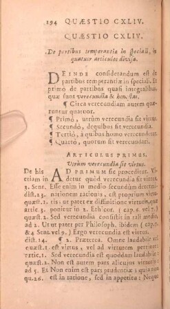 Quaestio CXLIV. De partibus temperantiae in speciali, in quatuor articulos divisa.