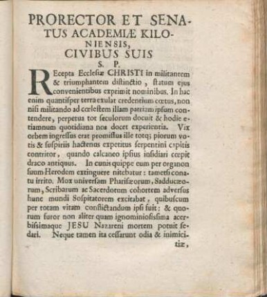 Prorector Et Senatus Academiæ Kiloniensis, Civibus Suis S. P.