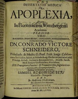 Dissertatio Medica De Apoplexia
