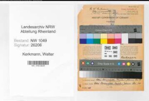 Entnazifizierung Walter Kerkmann , geb. 02.10.1895 (Kaufmann)