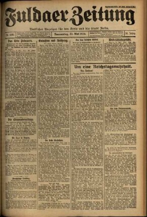 Erste Ausgabe vom Donnerstag, den 22. Mai 1924.
