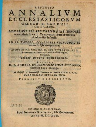 Defensio annalium ecclesiasticorum Caesaris Baronii