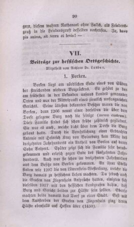 VII. Beiträge zur hessischen Ortsgeschichte.