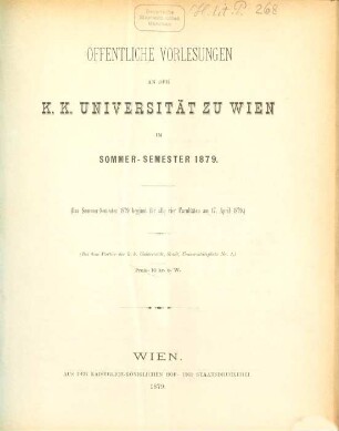 Vorlesungsverzeichnis. 1879. SS
