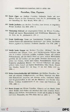 Porzellan, Glas, Fayence (Nr. 408-468)