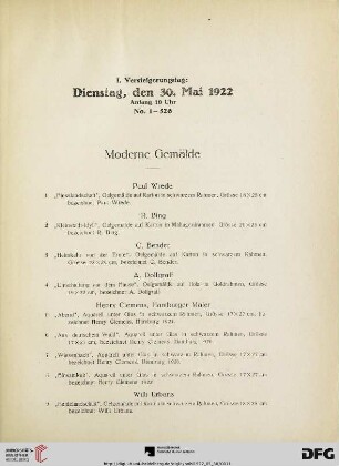 I. Versteigerungstag (Nr. 1-526)