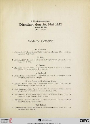 I. Versteigerungstag (Nr. 1-526)