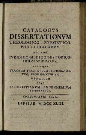 Continuatio XXIII. Lipsiae M DCC XLIII.