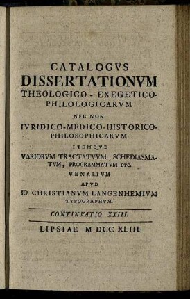 Continuatio XXIII. Lipsiae M DCC XLIII.