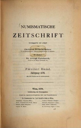 Numismatische Zeitschrift. 2, 2. 1870