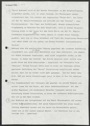 Text von C. Abbado über "Boris Godunow" in der Inszenierung von Andrej Tarkovskij