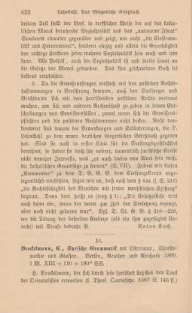 632-634 [Rezension] Brockelmann, Carl, Syrische Grammatik