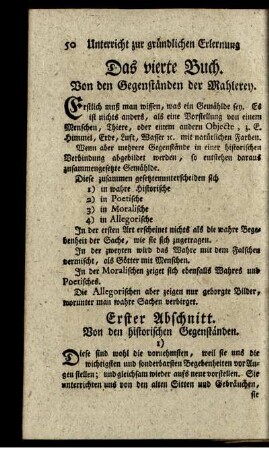 Das vierte Buch. Von den Gegenständen in der Mahlerey.