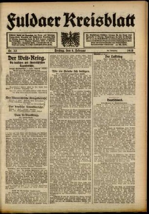 Ausgabe vom Freitag, den 08. Februar 1918.