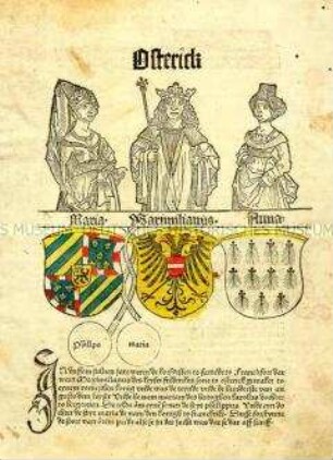 Kaiser Maximilian I. und Ehefrauen Maria und Anna - Buchseite aus Bote, Sachsenchronik