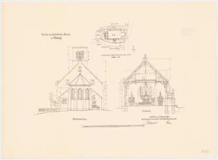 Katholische Kirche, Diedorf: Lageplan 1:500, Querschnitt, Ostansicht, 1:500