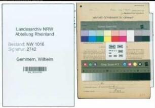 Entnazifizierung Wilhelm Gemmern , geb. 15.03.1891 (Haendler)