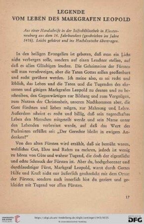 Legende vom Leben des Markgrafen Leopold