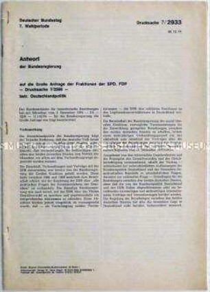 Dokumentation des Bundestages mit der Antwort der Bundesregierung auf eine Anfrage zur Deutschlandpolitik