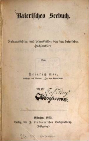 Baierisches Seebuch : Naturansichten und Lebensbilder von den baierischen Hochlandseen