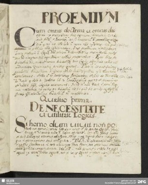 Quaestio prima. DE NECESSITATE et utilitate Logices.