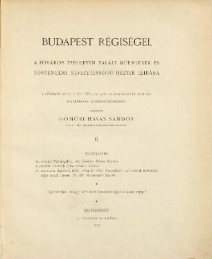 Budapest régiségei : a Budapesti Történeti Múzeum főigazgatója. 2, 2. 1890