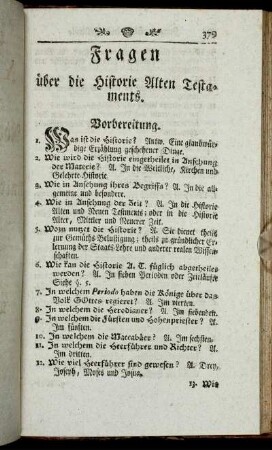Fragen über die Historie Alten Testaments.