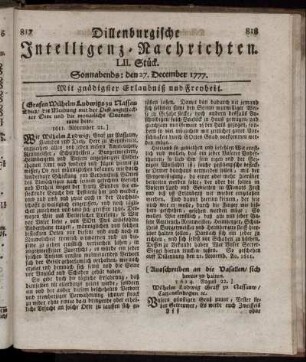 LII. Stück. Sonnabends: den 27. December 1777.