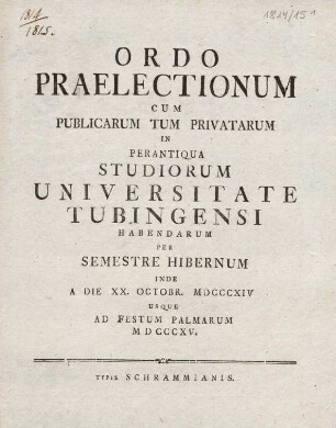 Vorlesungsverzeichnis 1814/15