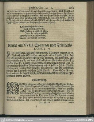 Epistel am XVIII. Sonntage nach Trinitatis, 1. Cor. I, 4-9