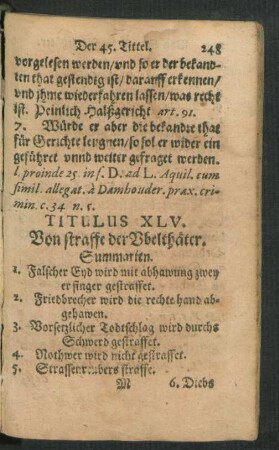 Titulus XLV. Von straffe der Ubelthäter.