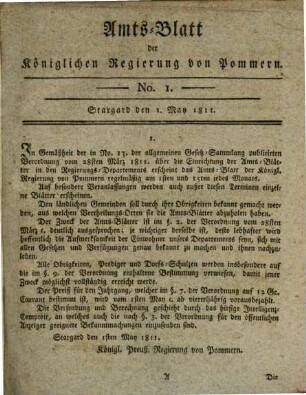 Amts-Blatt der Königlichen Regierung von Pommern. 1811 = Jg. 1