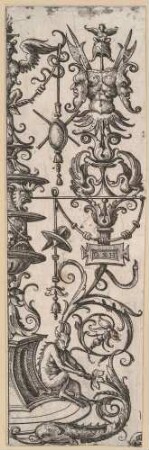 Ornamentfüllung mit Trophäen [Teil 1 eines auseinander geschnittenen Blattes mit zwei Ornamentfüllungen]