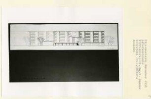 Alterswohnheim, Berlin-Schmargendorf (Diplomarbeit bei Kurt Dübbers): Ansicht von Süden 1:200