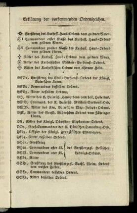 Erklaerung der vorkommenden Ordenszeichen