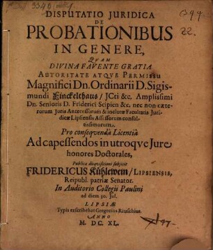 Disp. iur. de probationibus in genere