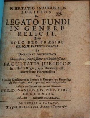 Diss. inaug. iur. de legato fundi in genere relicti