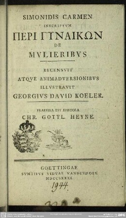 Simonidis Carmen Inscriptum Peri Gynaikōn De Mulieribus