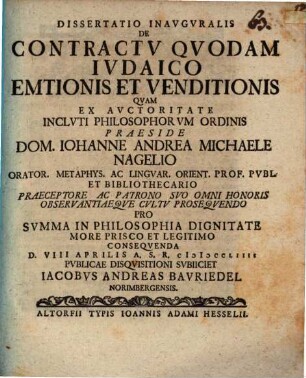 Diss. inaug. de contractu quodam iudaico emtionis et venditionis