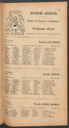 Hipódromo Argentino - Reunión del Domingo 13 de Septiembre [de 1908] - Programa oficial