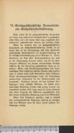 VI. Gleichgeschlechtliche Frauenliebe als Enthaltsamkeitsstörung