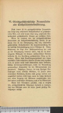 VI. Gleichgeschlechtliche Frauenliebe als Enthaltsamkeitsstörung