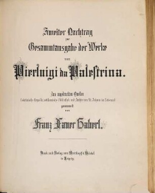 Pierluigi da Palestrinas Werke. 31, Nachtrag. Bd. 2