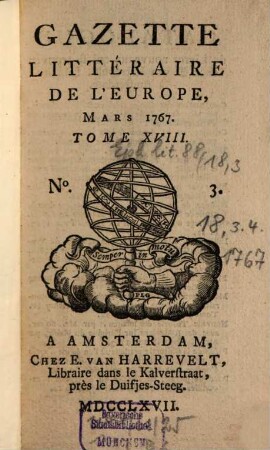 Gazette littéraire de l'Europe. 18. 1767, 3 - 4 (März und April)